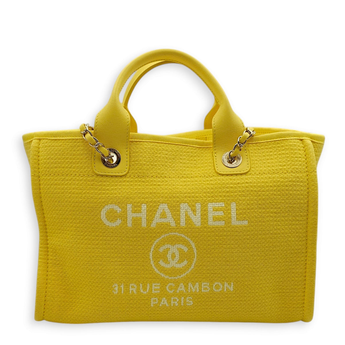 Deauville 33x24x13cm Yellow Shoulder Bag in Calf, Mixed Fibers, Gold hardware