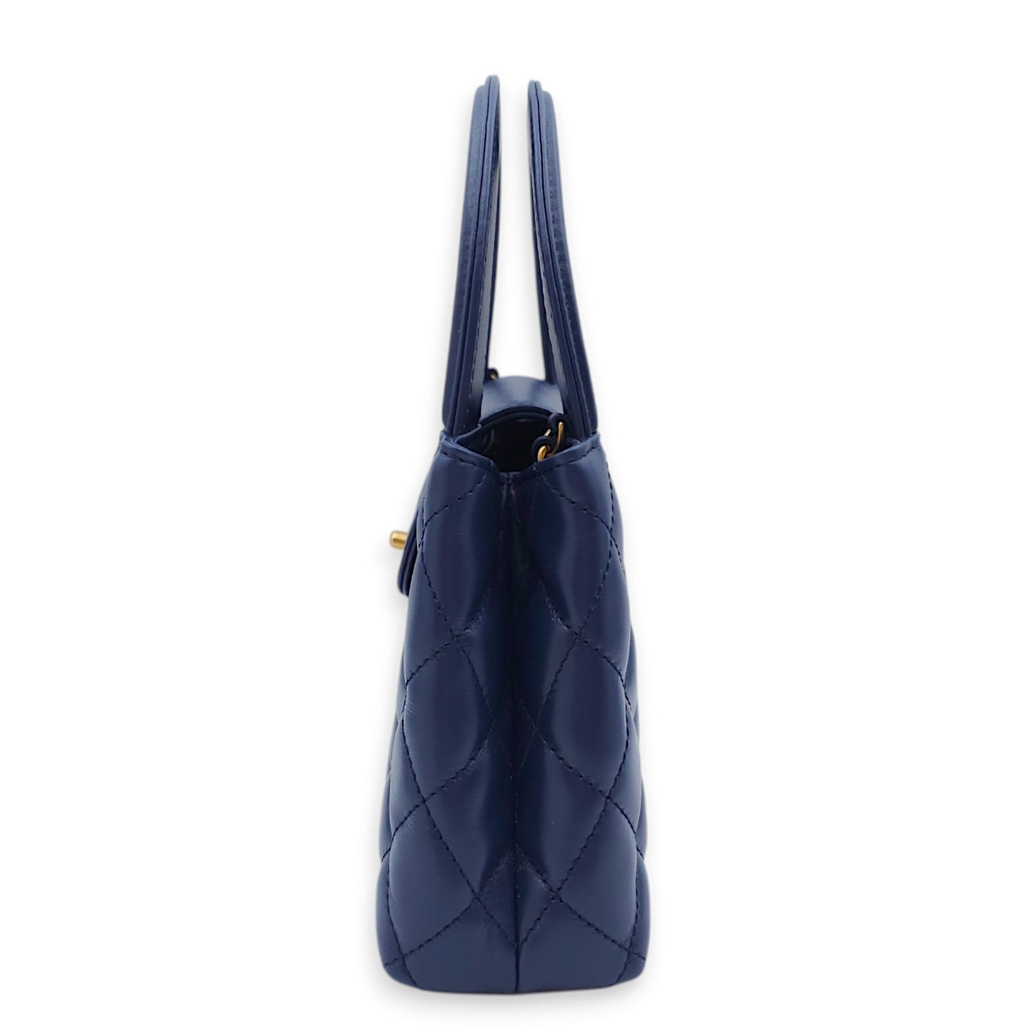 Kelly 19x12x5cm Blue Top Handle Bag in Shiny Calf, Gold hardware