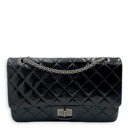Quilted Reissue Flap 31x20x9cm Black Shoulder Bag in Patent Leather, Ruthenium-finish Brass hardware