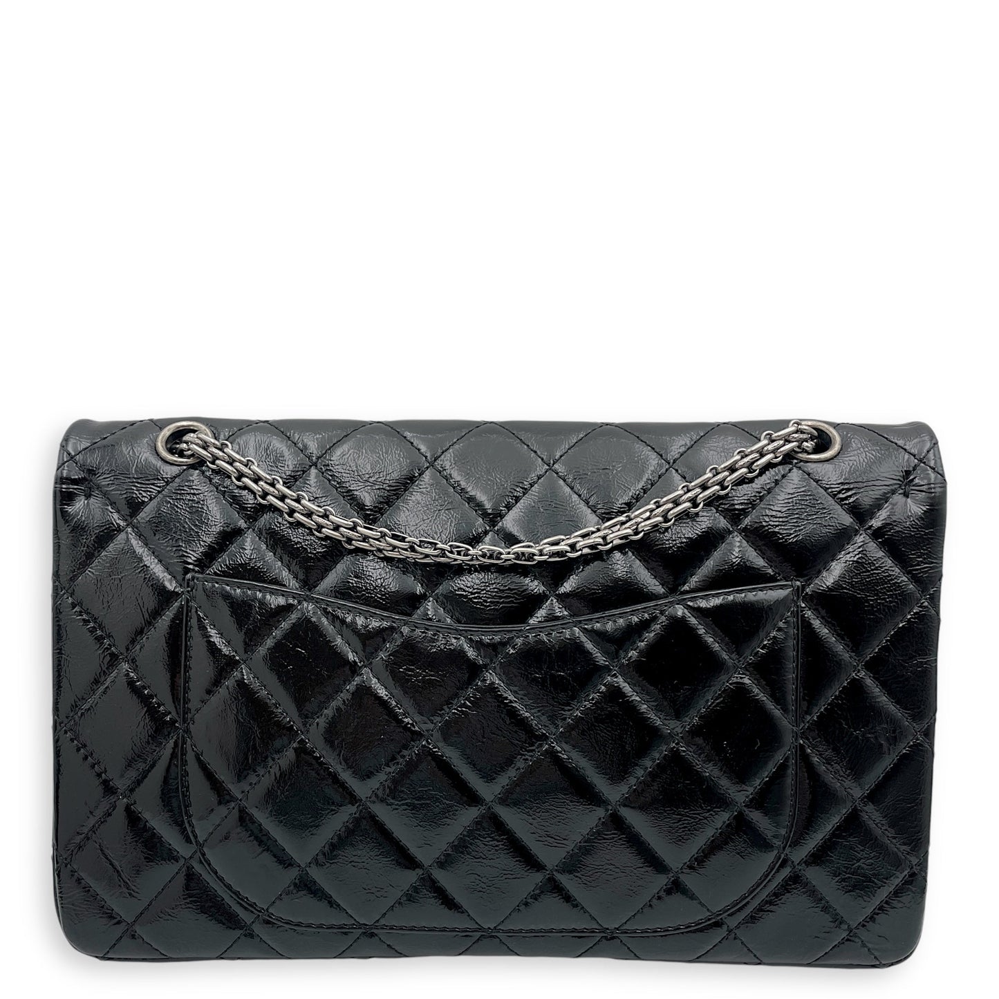 Quilted Reissue Flap 31x20x9cm Black Shoulder Bag in Patent Leather, Ruthenium-finish Brass hardware