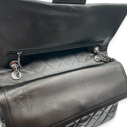 Quilted Reissue Flap 31x20x9cm Black Shoulder Bag in Patent Leather, Ruthenium-finish Brass hardware