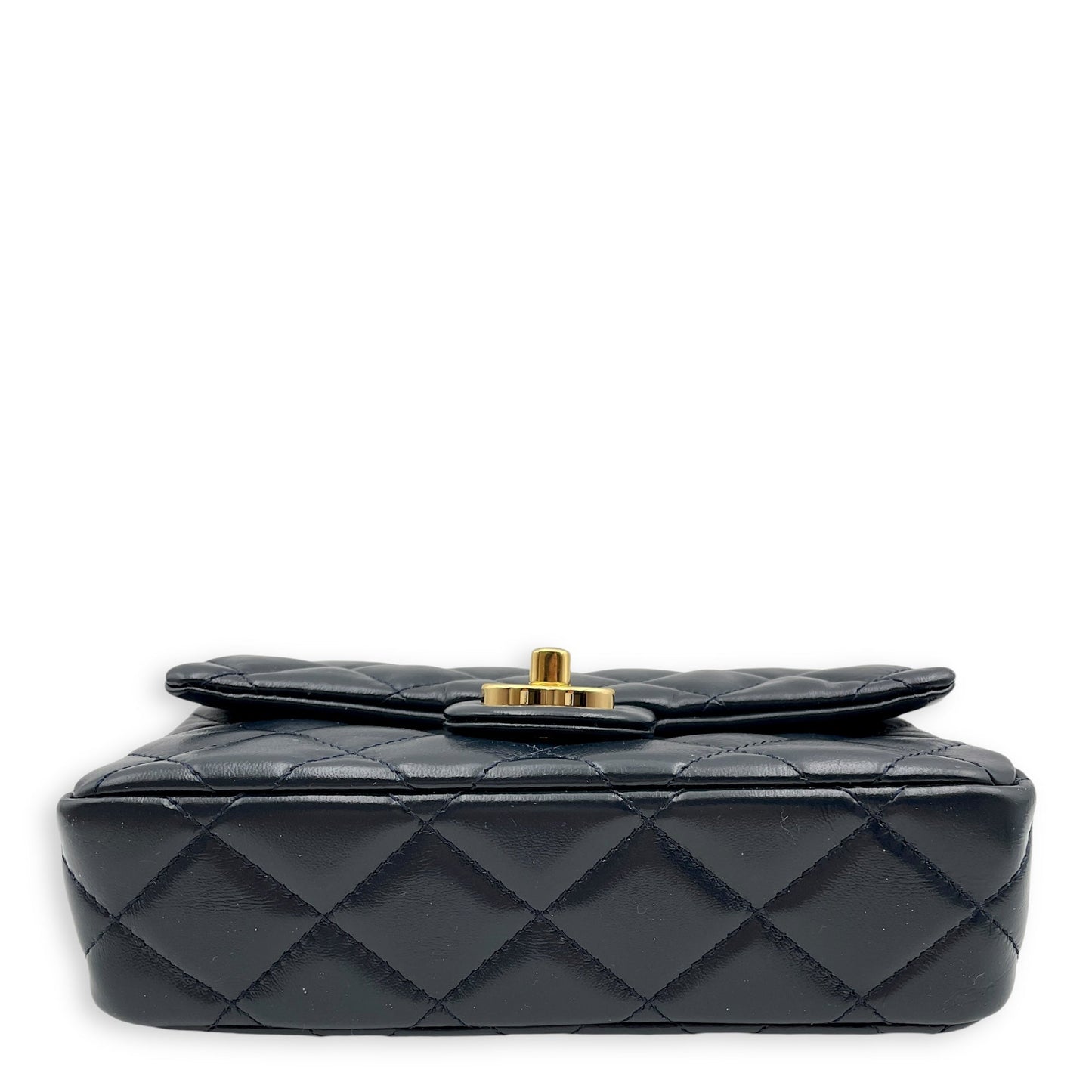Seasonal Top Handle with double link Chain 20x13x5.5cm Navy Blue Top Handle Bag in Shiny lambskin, Gold hardware