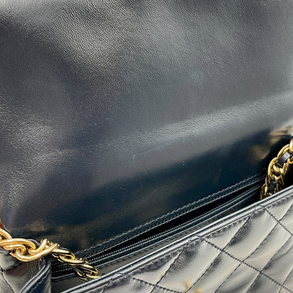 Seasonal Top Handle with double link Chain 20x13x5.5cm Navy Blue Top Handle Bag in Shiny lambskin, Gold hardware