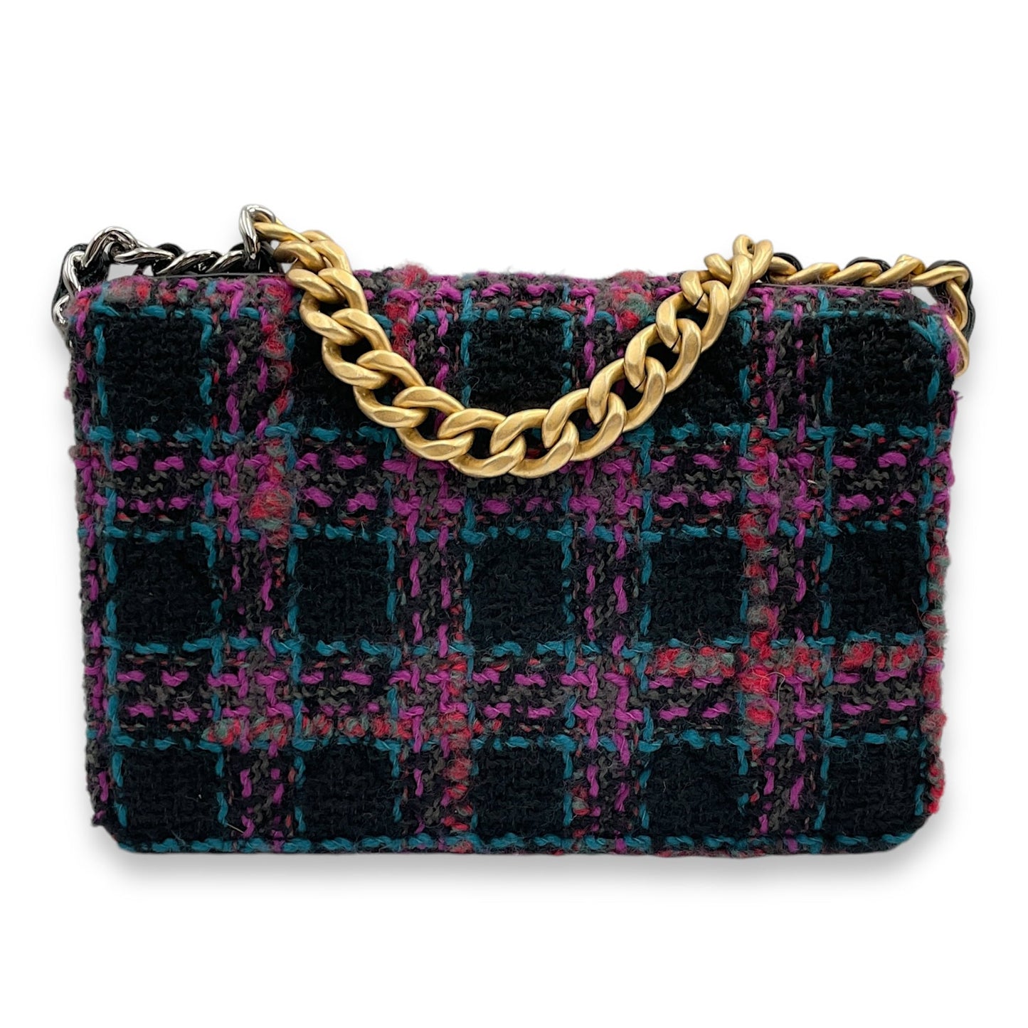 C19 Black, purple, pink,teal Wallet On Chain in Tweed, calf, 3-Tone hardware