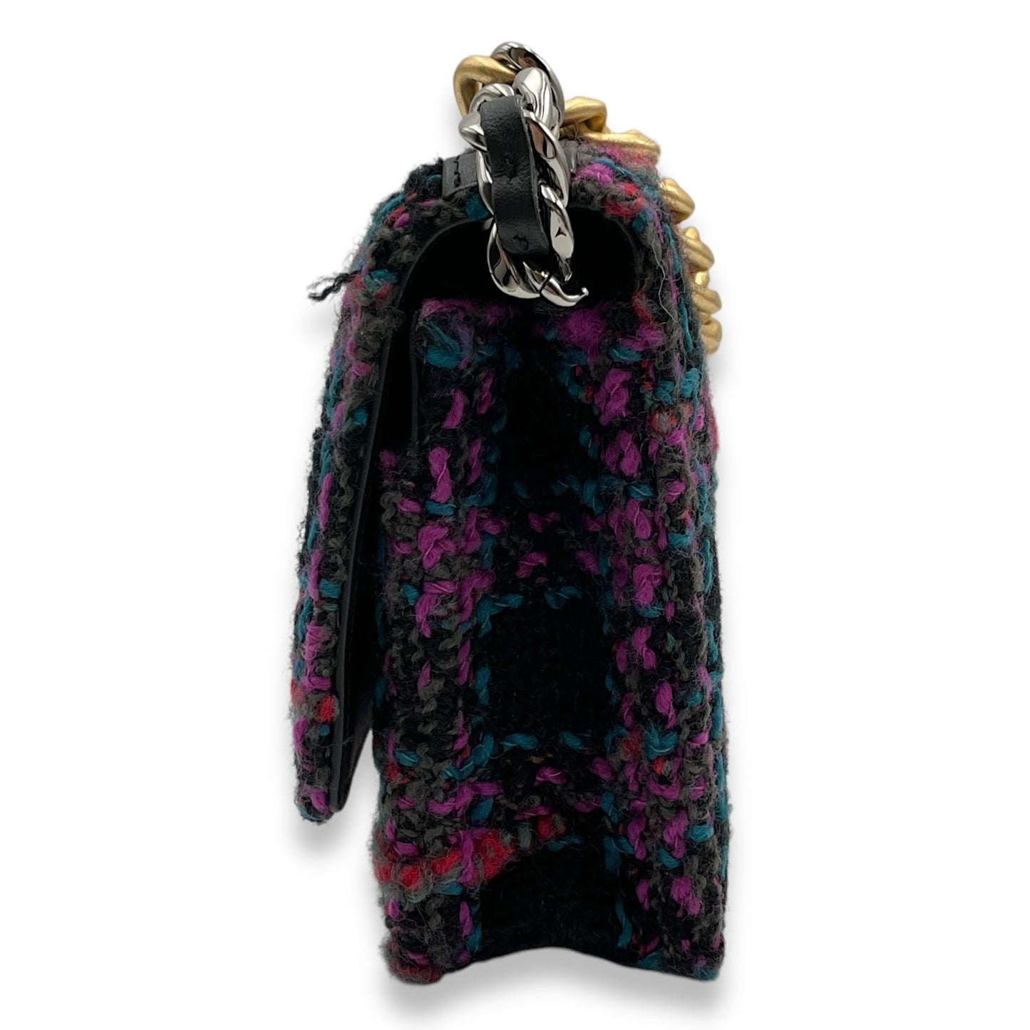 C19 Black, purple, pink,teal Wallet On Chain in Tweed, calf, 3-Tone hardware