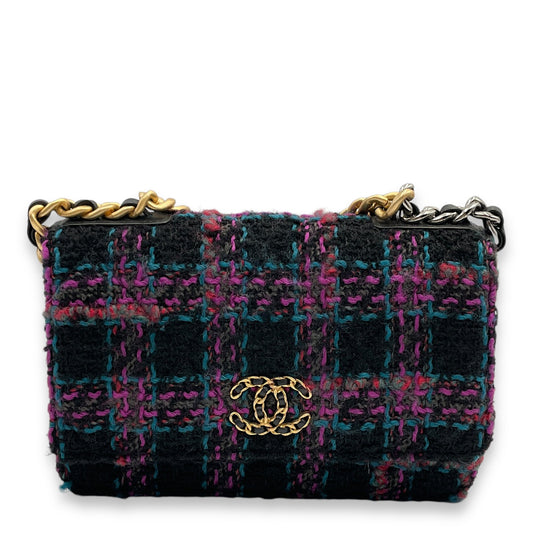 C19 Black, purple, pink,teal Wallet On Chain in Tweed, calf, 3-Tone hardware