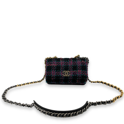 C19 Black, purple, pink,teal Wallet On Chain in Tweed, calf, 3-Tone hardware