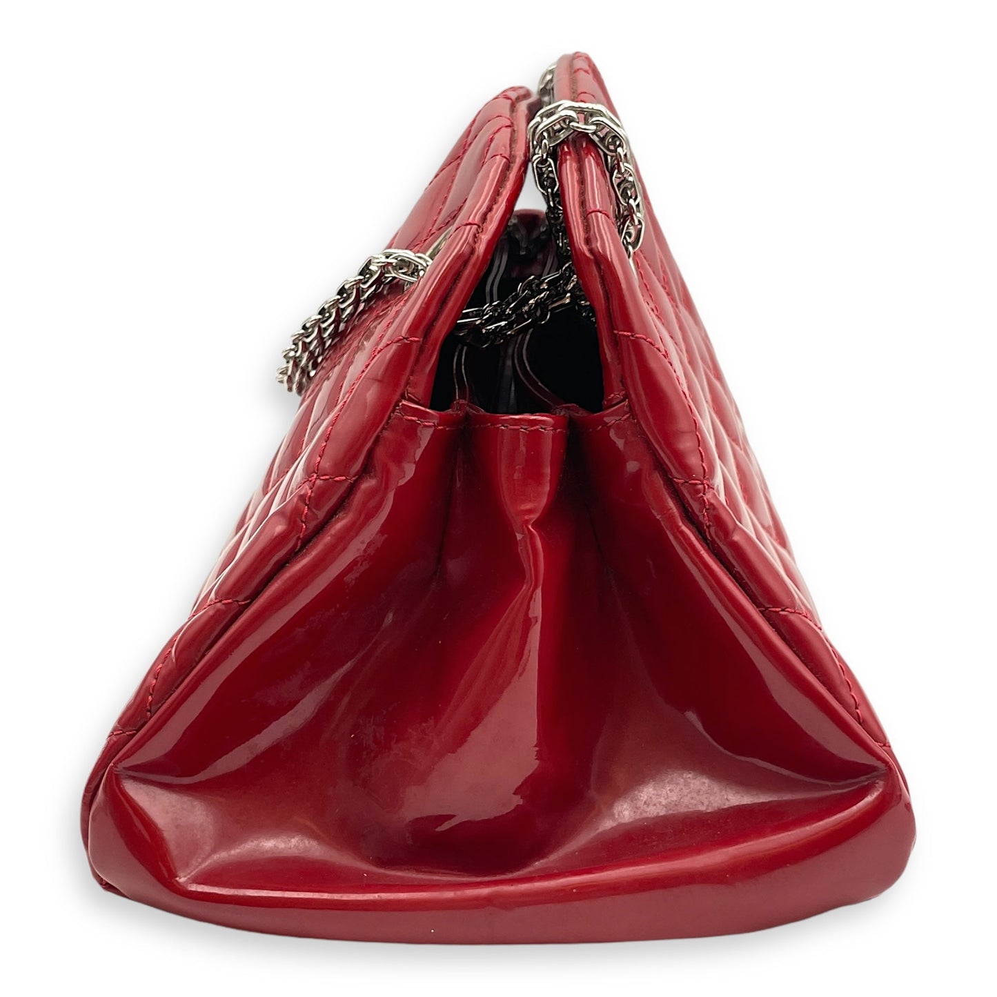 Mademoiselle Bowler Red Shoulder Bag in Patent Leather, Silver hardware
