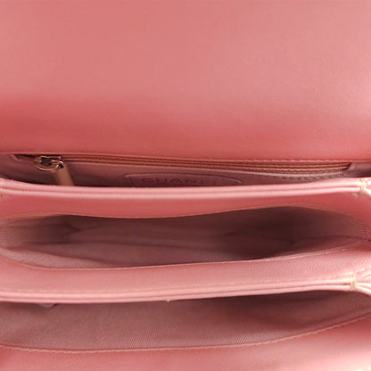 Seasonal Quilted Top Handle 16x13x4.5cm Pink Crossbody Bag in Lambskin, Gold hardware