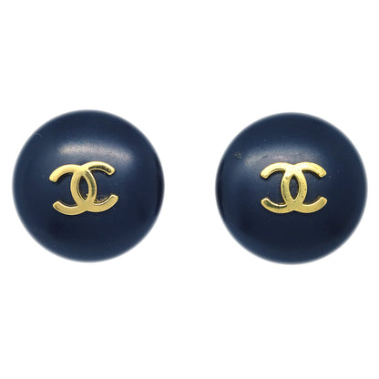 Chanel Button Earrings Clip-On Black 95P