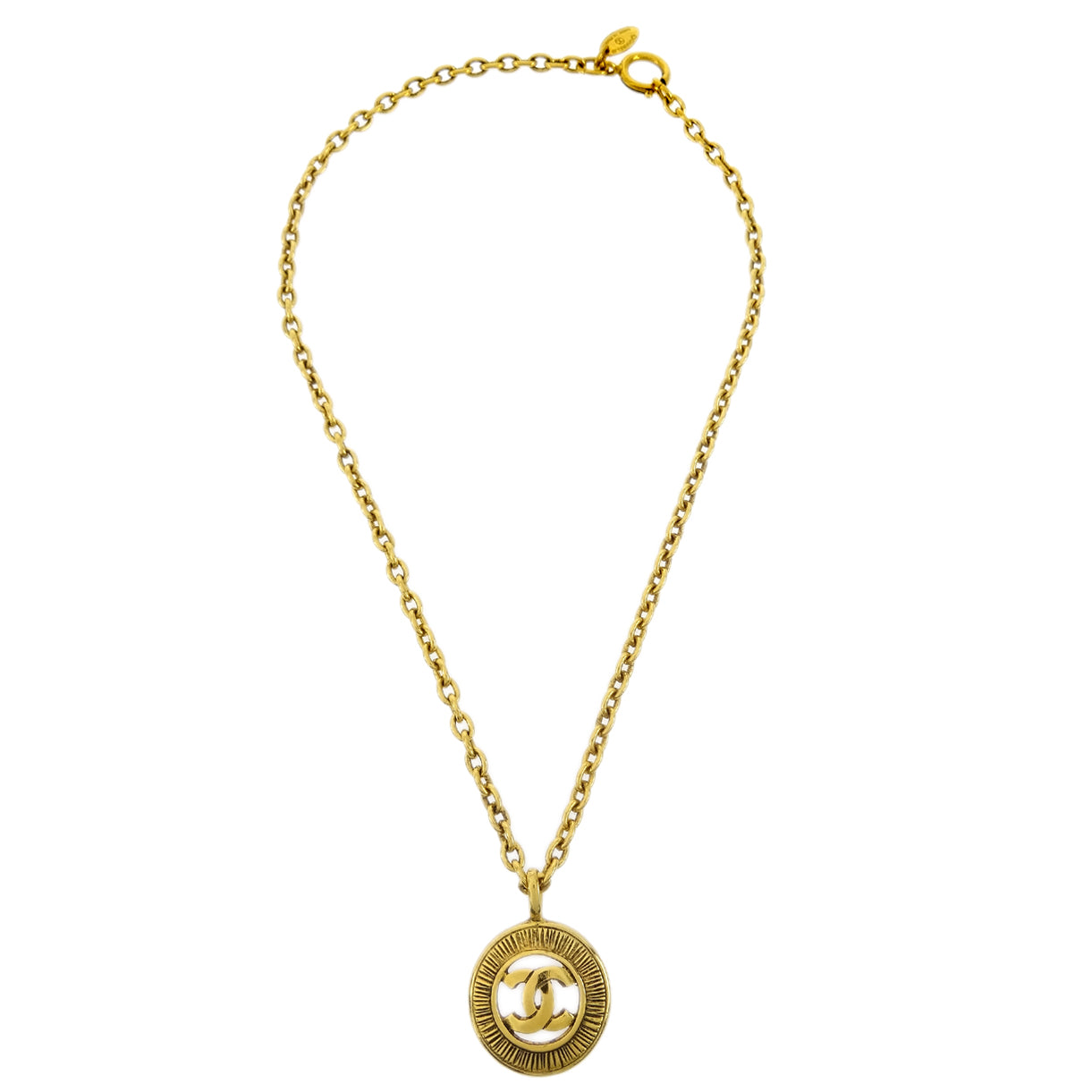 Chanel Medallion Pendant Necklace Gold 3848
