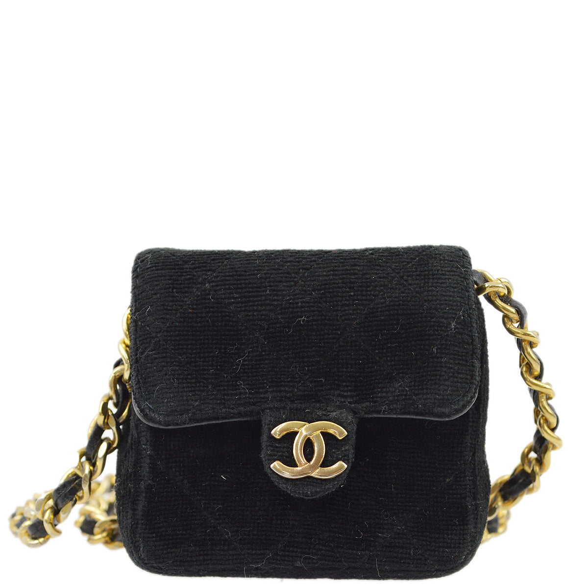 Chanel Black Velvet Classic Flap Micro Chain Pochette Pouch