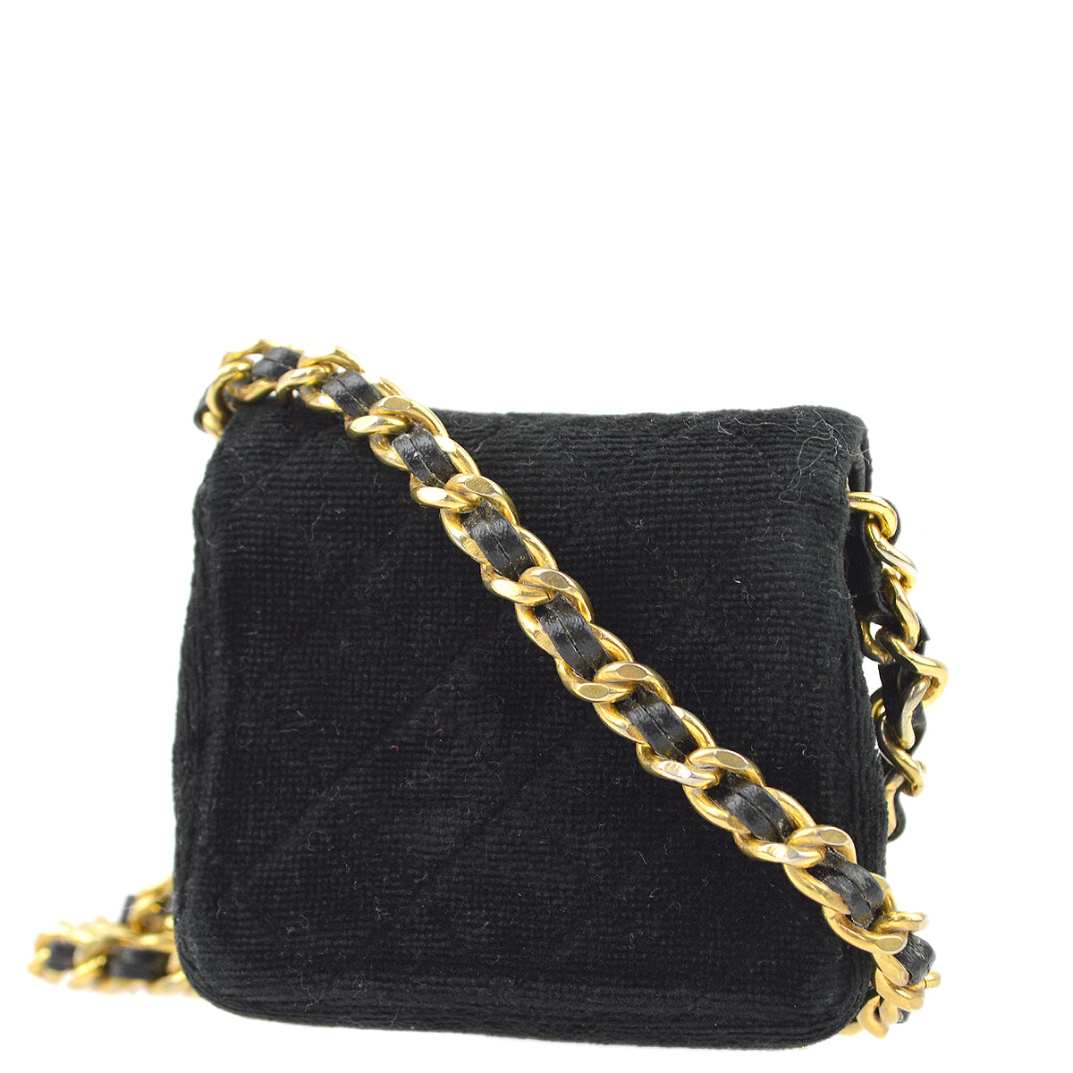 Chanel Black Velvet Classic Flap Micro Chain Pochette Pouch