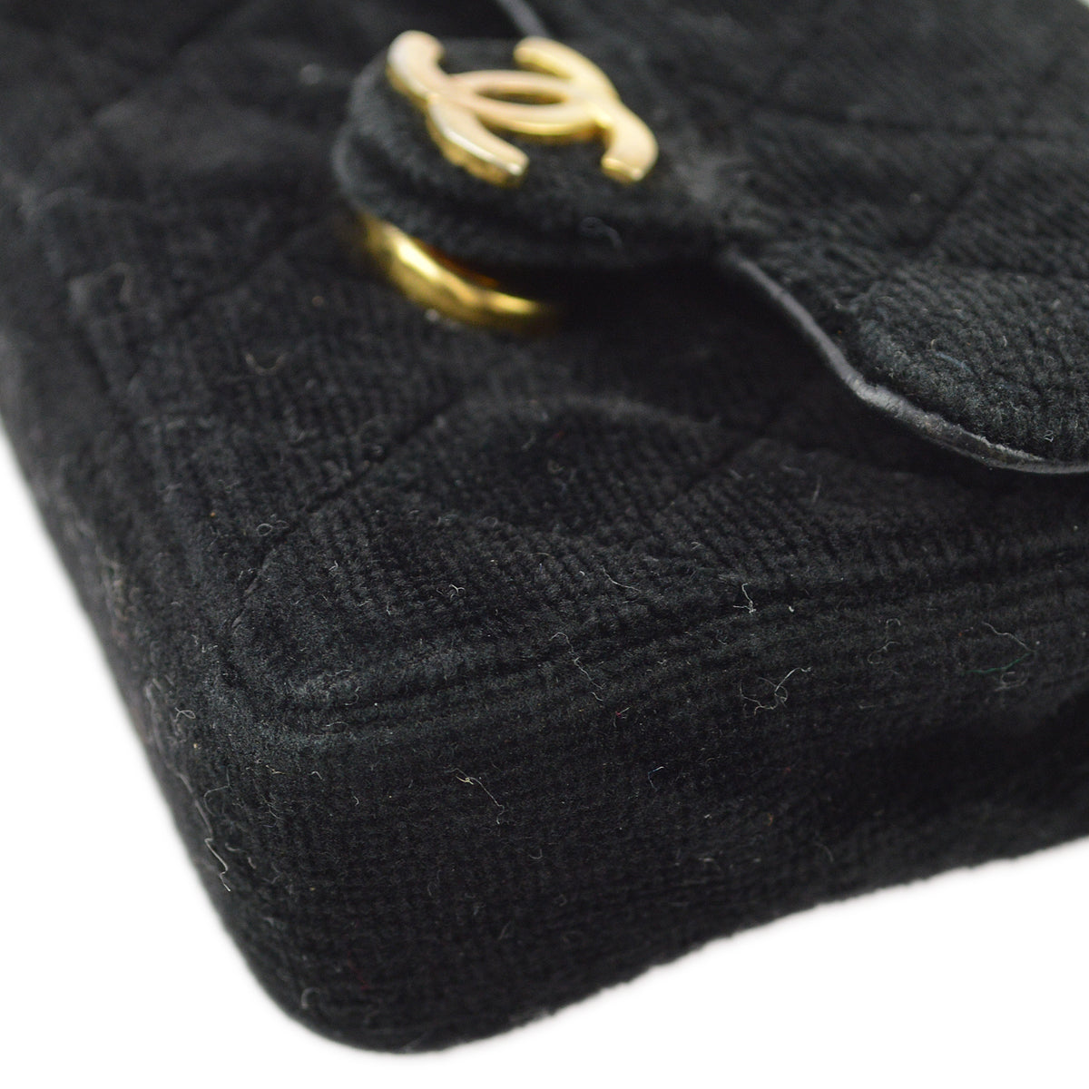 Chanel Black Velvet Classic Flap Micro Chain Pochette Pouch
