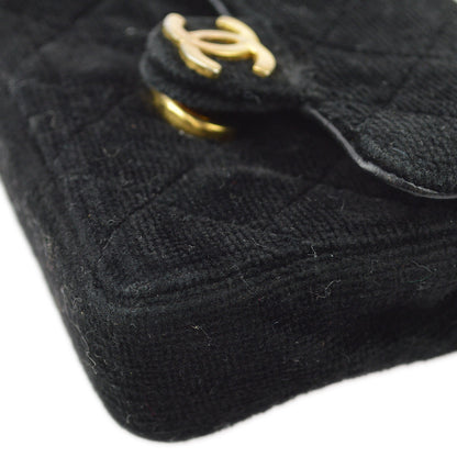 Chanel Black Velvet Classic Flap Micro Chain Pochette Pouch