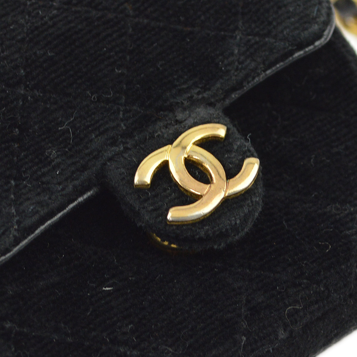 Chanel Black Velvet Classic Flap Micro Chain Pochette Pouch