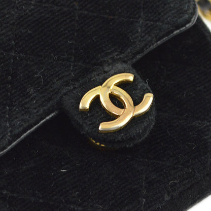 Chanel Black Velvet Classic Flap Micro Chain Pochette Pouch
