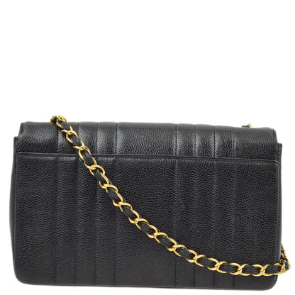 Chanel 1991-1994 Black Caviar Classic Flap Mademoiselle Chain Shoulder Bag