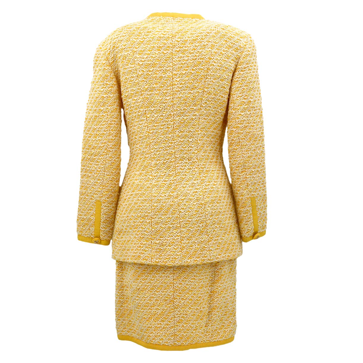 Chanel Setup Suit Collarless Jacket Skirt Yellow 25 #34
