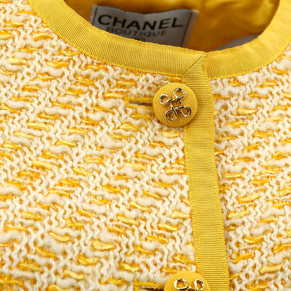 Chanel Setup Suit Collarless Jacket Skirt Yellow 25 #34