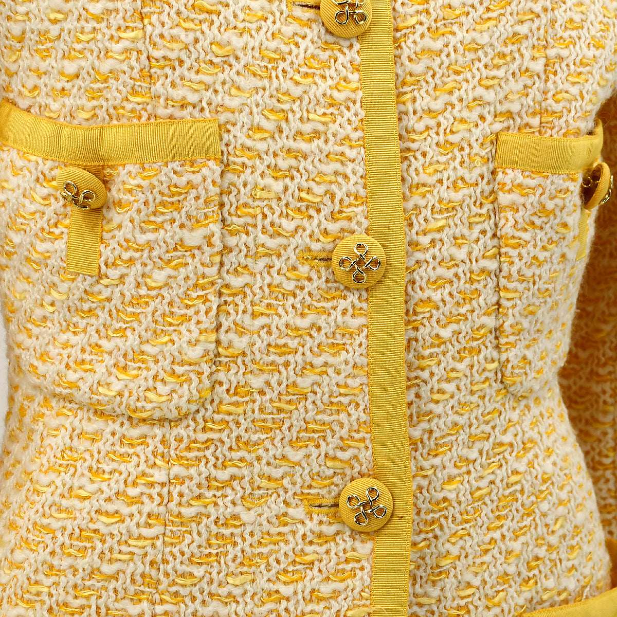 Chanel Setup Suit Collarless Jacket Skirt Yellow 25 #34