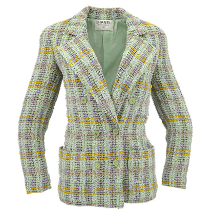 Chanel Double Breasted Jacket Green Tweed