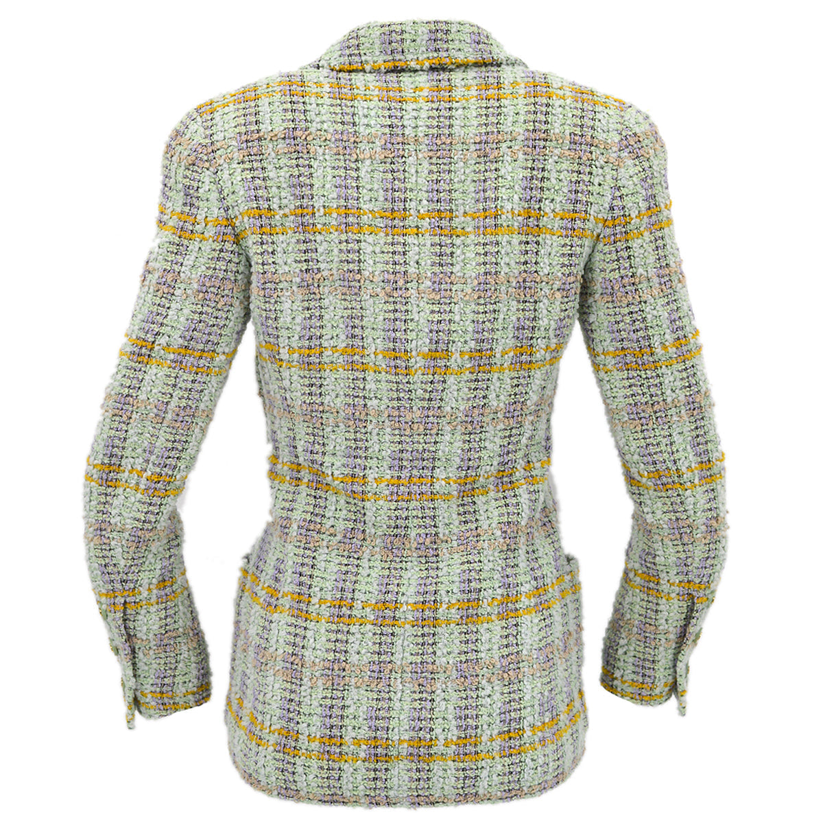 Chanel Double Breasted Jacket Green Tweed