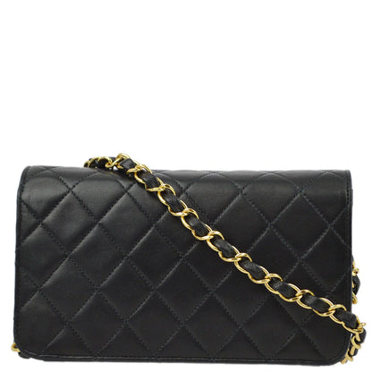 Chanel Black Lambskin Pushlock Mini Full Flap Shoulder Bag
