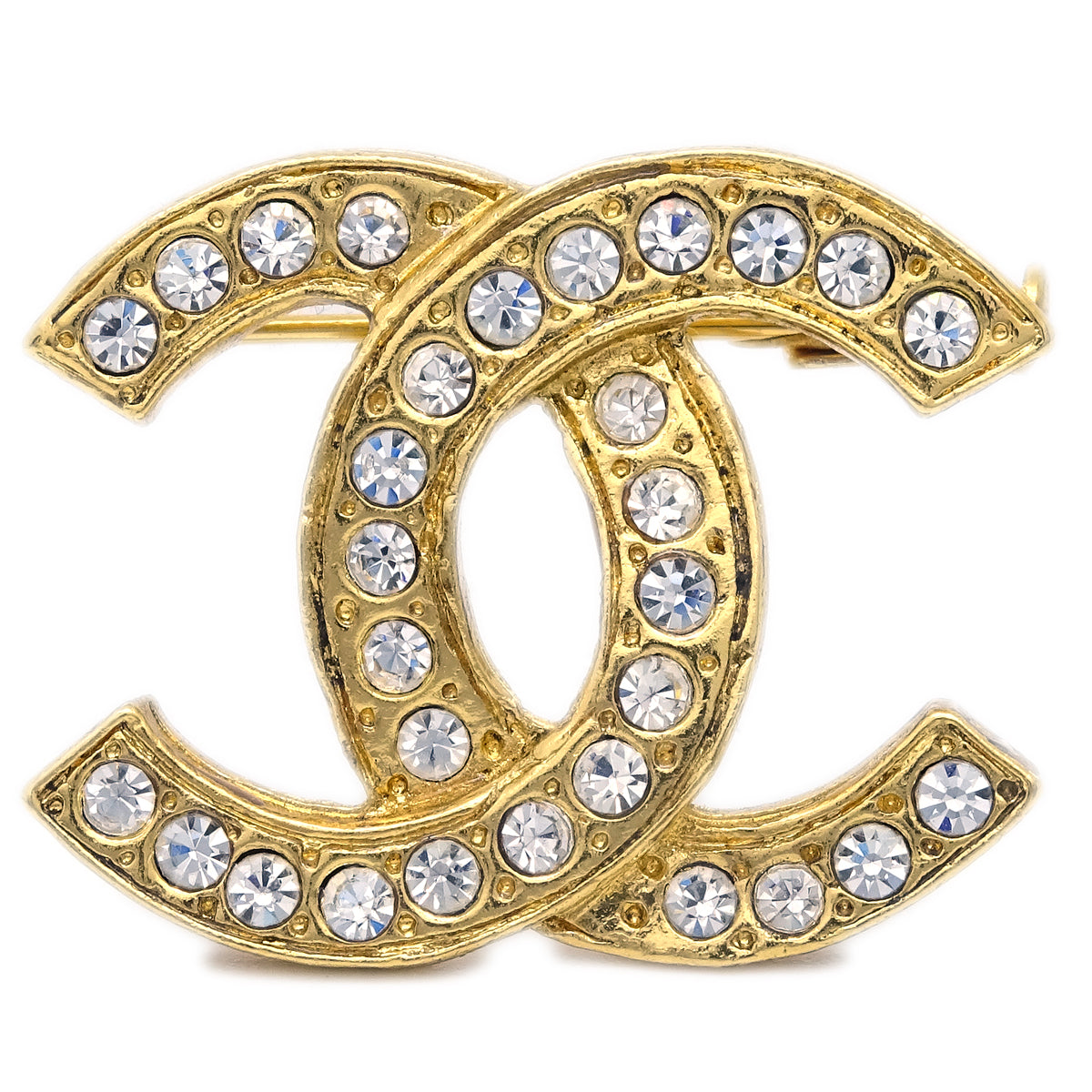 Chanel CC Brooch Pin Rhinestone Gold