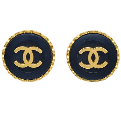 Chanel Button Earrings Clip-On Black 95A