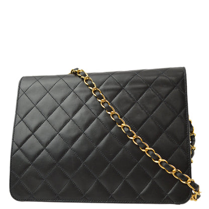 Chanel 1997-1999 Black Lambskin Pushlock Small Half Flap Shoulder Bag