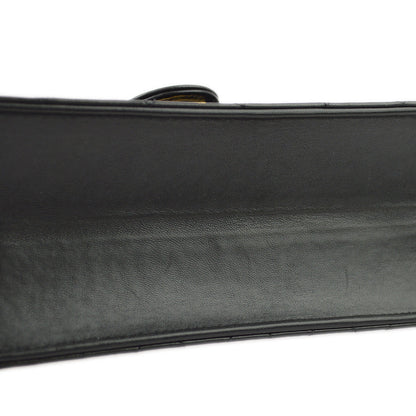 Chanel 1997-1999 Black Lambskin Pushlock Small Half Flap Shoulder Bag
