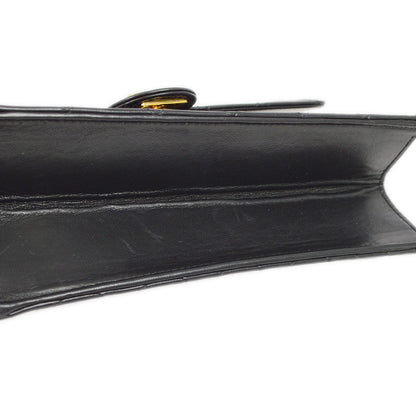 Chanel 1994-1996 Black Lambskin Pushlock Small Half Flap Shoulder Bag