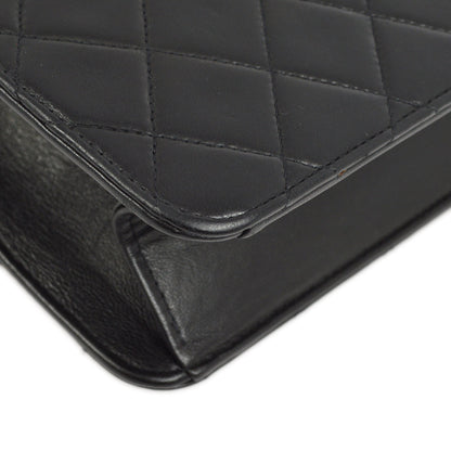 Chanel 1994-1996 Black Lambskin Pushlock Small Half Flap Shoulder Bag