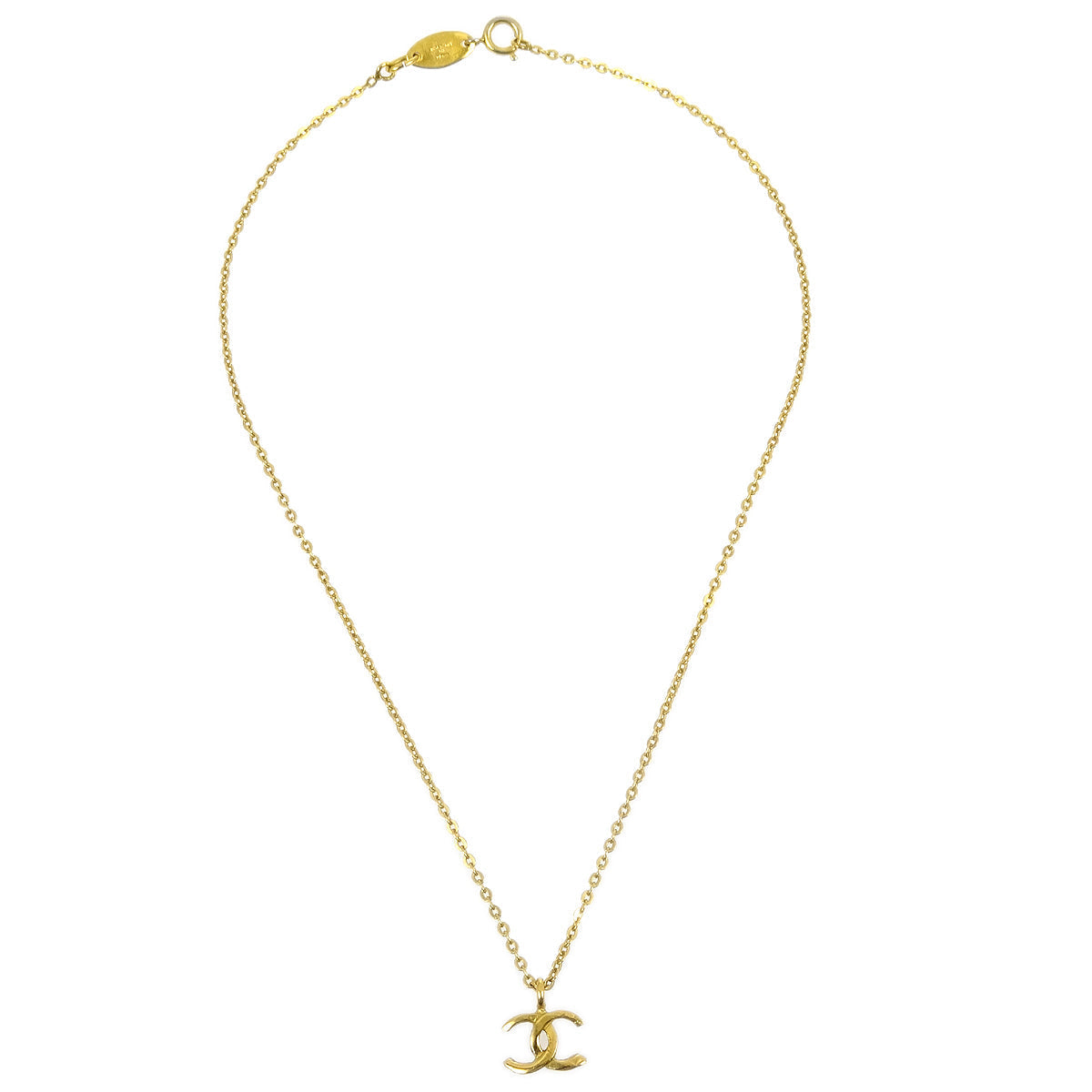 Chanel Mini CC Chain Pendant Necklace Gold 1982