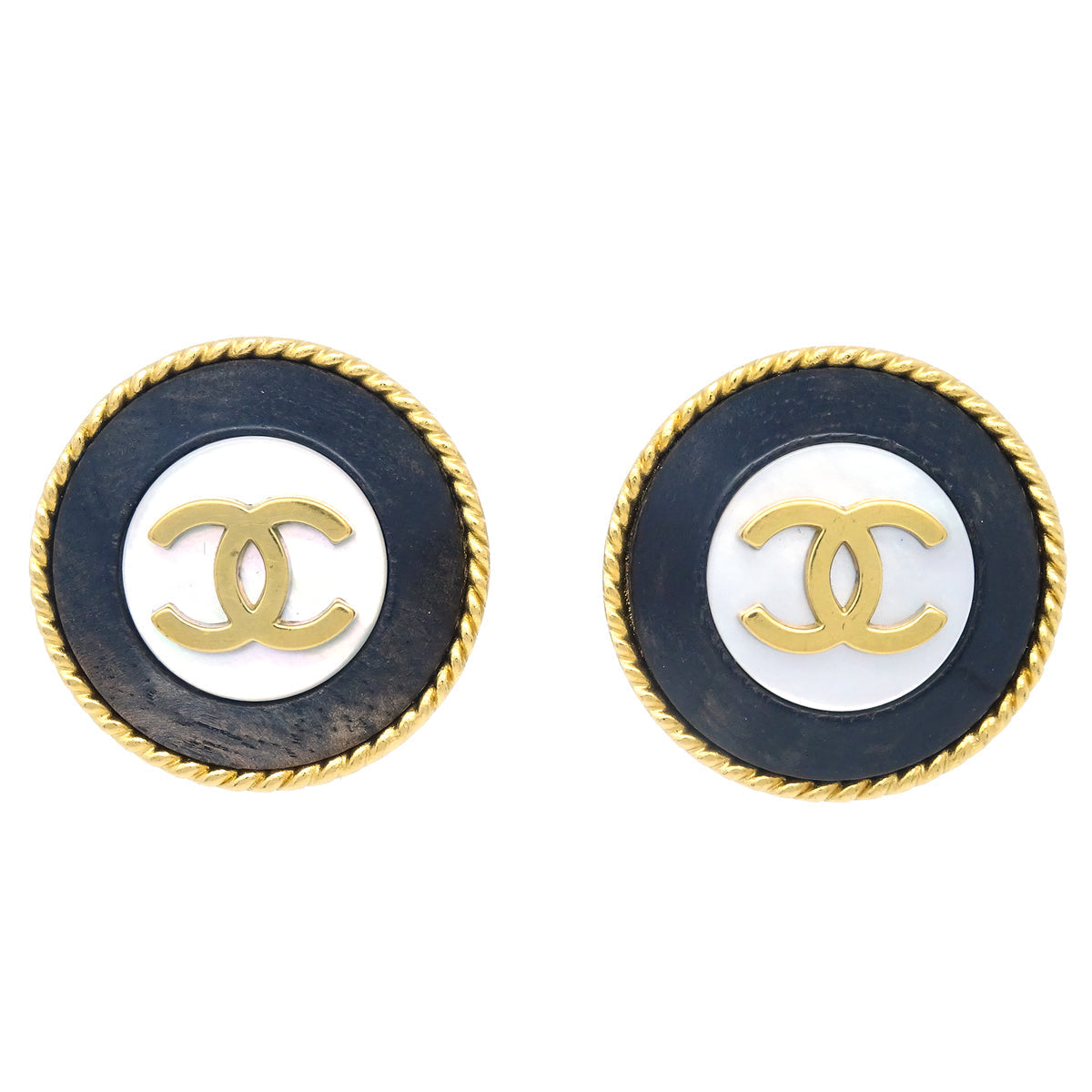 Chanel Mother of Pearl Rope Edge Earrings Clip-On