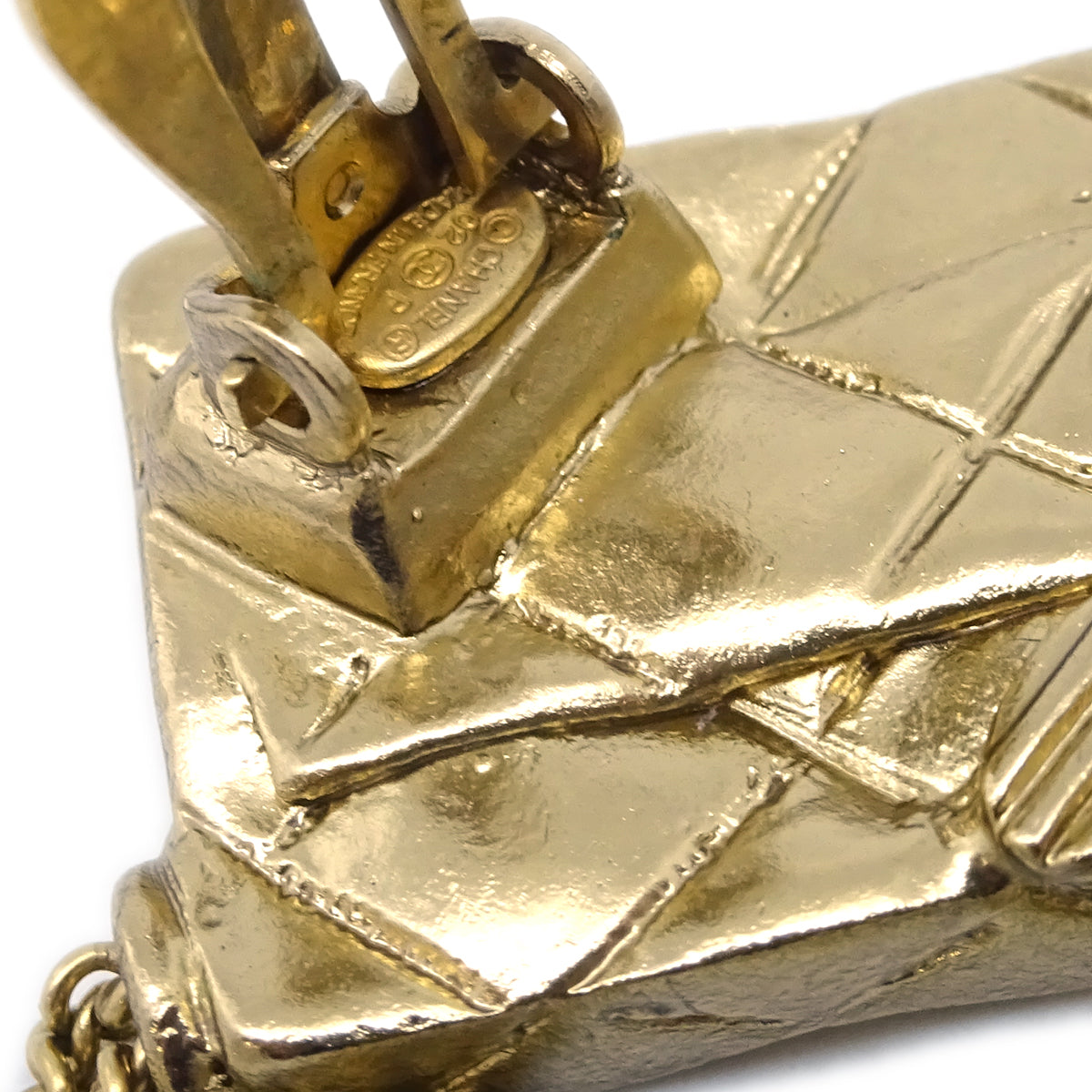 Chanel Gold Bag Dangle Earrings Clip-On 02P