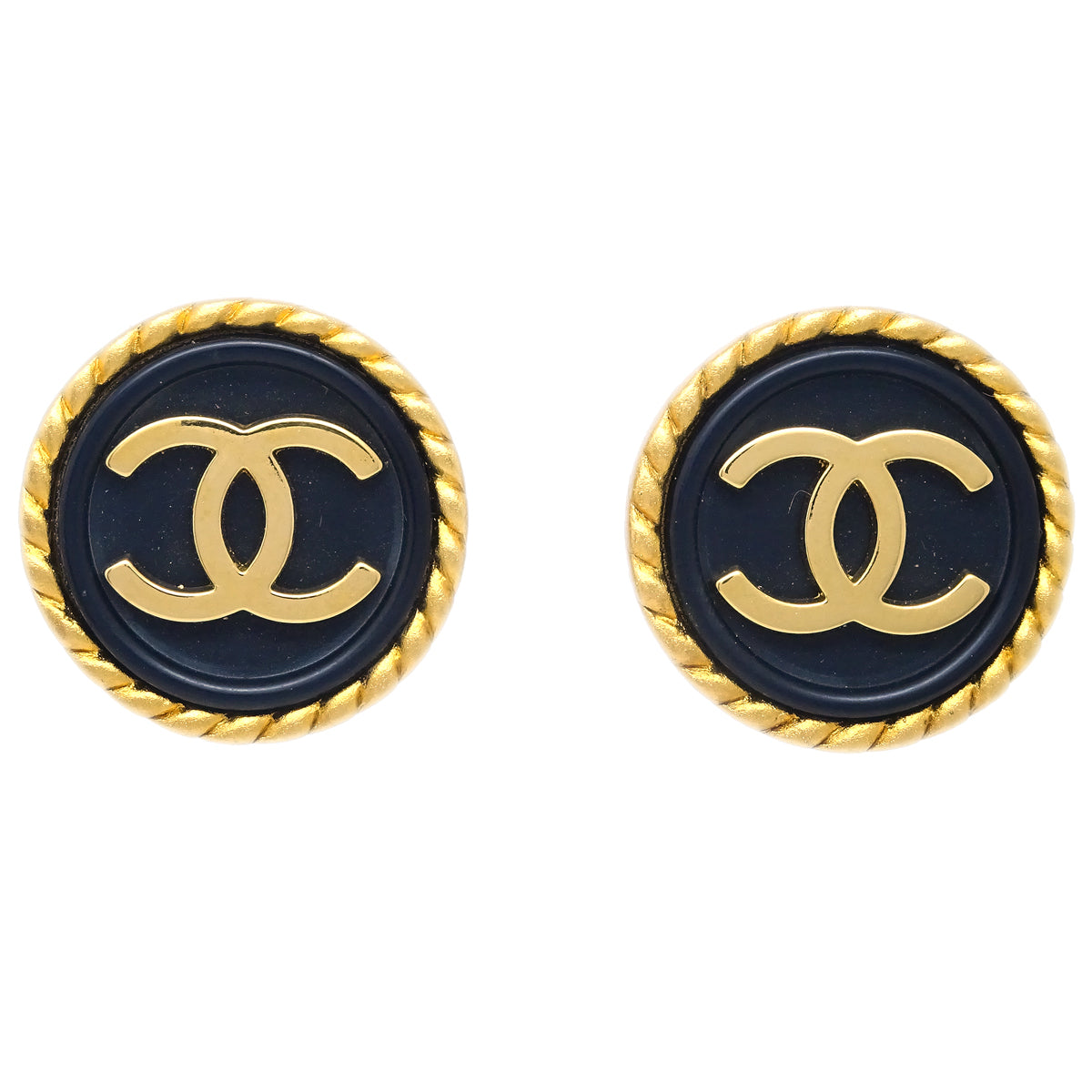 Chanel Black & Gold Rope Edge Earrings Clip-On