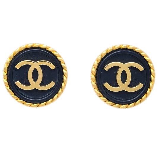Chanel Black & Gold Rope Edge Earrings Clip-On