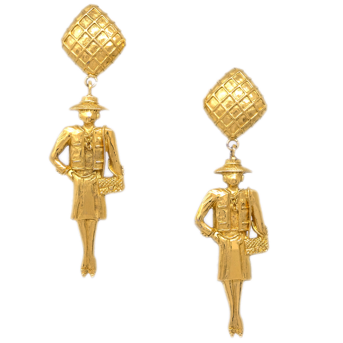 Chanel Mademoiselle Dangle Earrings Clip-On Gold