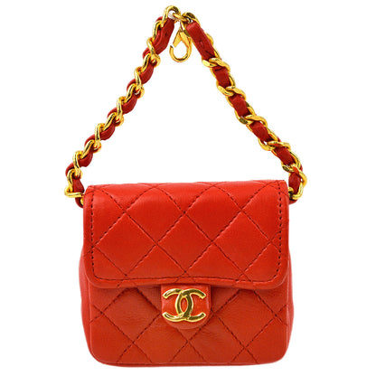 Chanel Red Lambskin Classic Flap Micro Bag