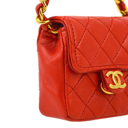Chanel Red Lambskin Classic Flap Micro Bag