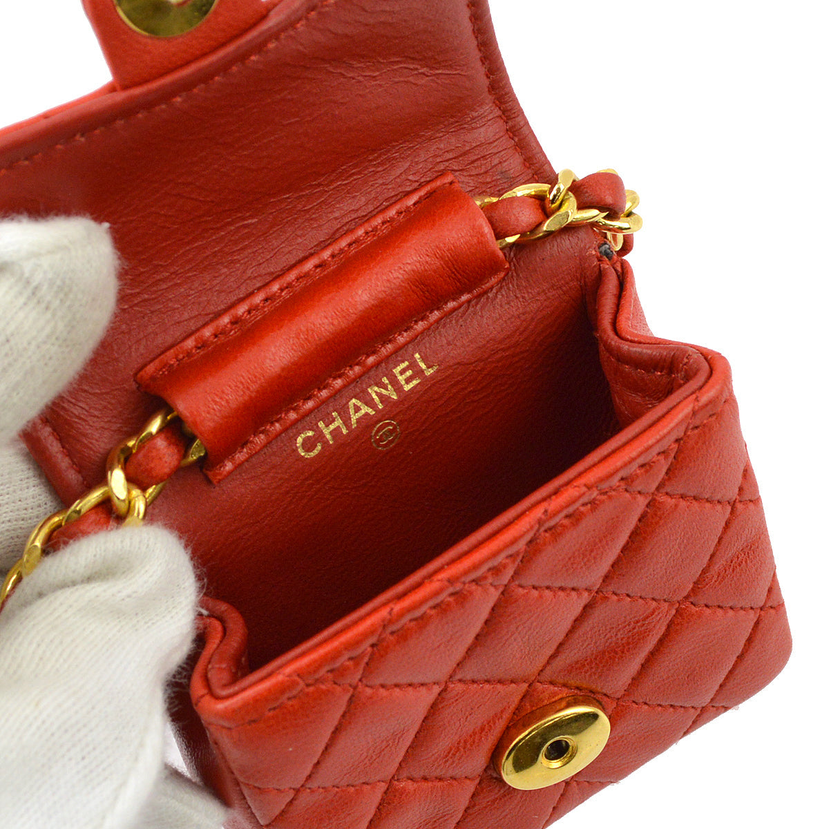 Chanel Red Lambskin Classic Flap Micro Bag