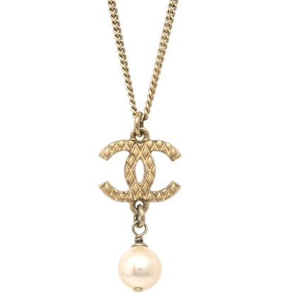 Chanel CC Chain Pendant Necklace Artificial Pearl Gold 09A