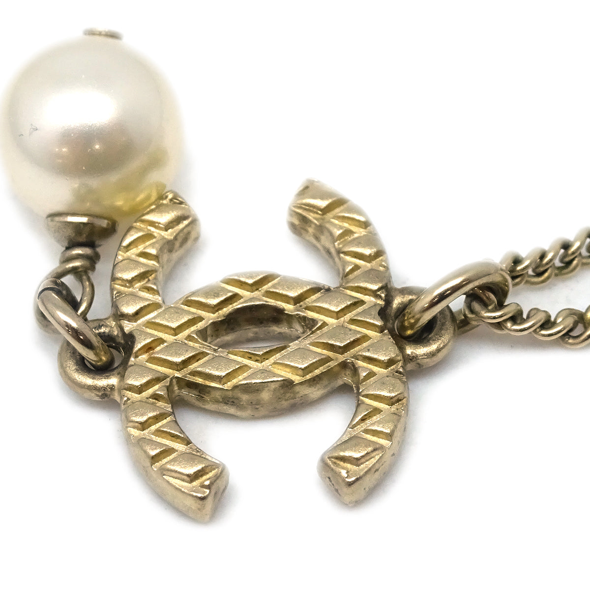 Chanel CC Chain Pendant Necklace Artificial Pearl Gold 09A