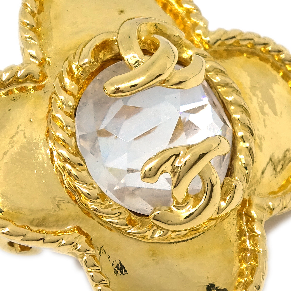Chanel Gold Earrings Clip-On Rhinestone 95A