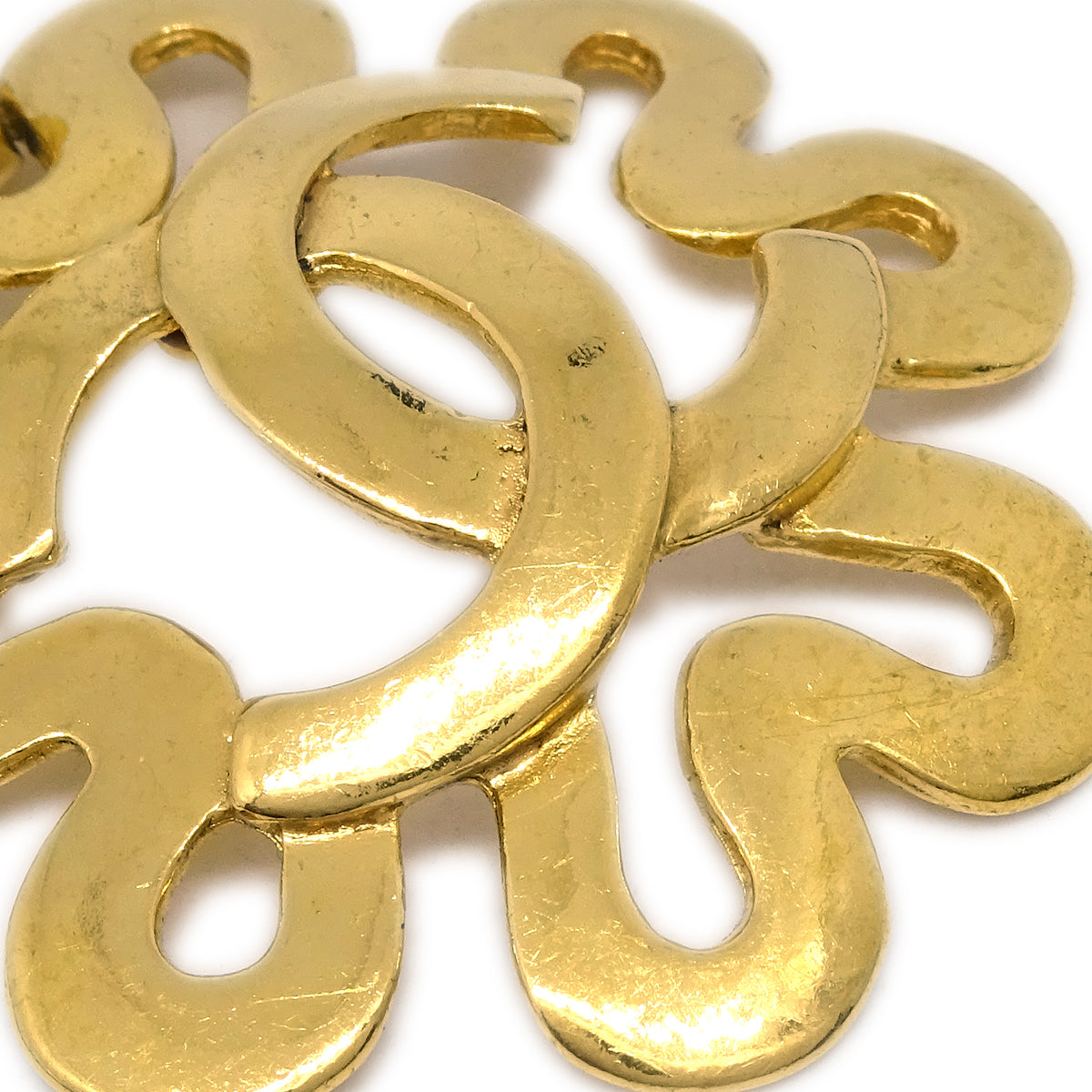 Chanel Flower Dangle Earrings Clip-On Gold 95P
