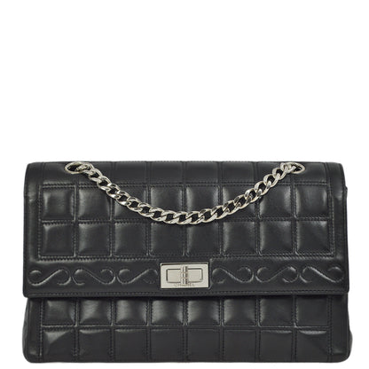 Chanel 2000-2001 Black Lambskin Mademoiselle Lock Choco Bar Shoulder Bag
