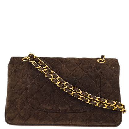 Chanel Brown Suede Medium Classic Double Flap Shoulder Bag