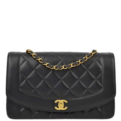 Chanel 1994-1996 Black Lambskin Medium Diana Shoulder Bag